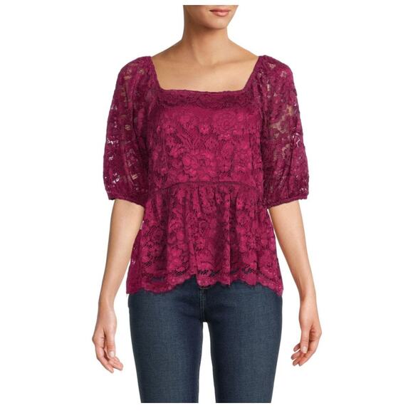 Nanette Lapore Raspberry Radiance Lace Short Sleeve Top Size Medium NWT - Picture 1 of 5